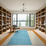 Orange Border Blue Vertical Stripe Area Rug