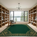 Ornate Gold Border Emerald Green Area Rug