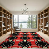 Multi-color and Patterns Bold Red Black Geometric Diamond Area Rug