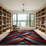 Bold Red Silver Geometric Modern Area Rug
