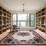 Red Floral Border Vintage Area Rug