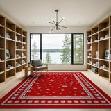 Red Snowflake Area Rug with Floral Border
