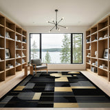 Gold Black Geometric Abstract Area Rug