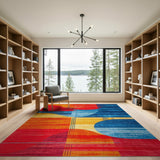 Vibrant Abstract Geometric Area Rug in Red Orange Blue