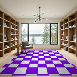 Purple White Checkerboard Geometric Area Rug