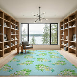 Green Plumeria Flowers Light Blue Area Rug