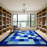 Modern Blue Geometric Patchwork Area Rug