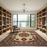 Elegant Beige Maroon Persian Medallion Rug
