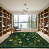 Emerald Green Butterfly Floral Meadow Rug