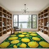Yellow Zesty Lemon Grove Fruit Pattern Area Rug