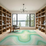 Teal Green Fluid Wave Abstract Area Rug