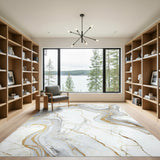 Gold and Silver White Gold Marble Abstract Area Rug