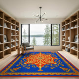 Royal Blue Persian Medallion Rug with Red Center