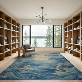 Seahorse Ocean Waves Blue Teal Area Rug