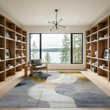 Abstract Gold Fluid Grey Area Rug