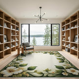 Vintage White Floral Green Vine Area Rug