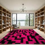 Pink Bold Pink Black Geometric Maze Area Rug
