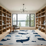 Playful Navy Whale Fish Ocean Rug