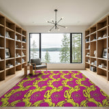 Vibrant Yellow Paisley on Hot Pink Area Rug