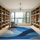 Geometric Modern Layered Blue Waves Geometric Area Rug