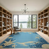 Coastal Blue Starfish Seashell Area Rug