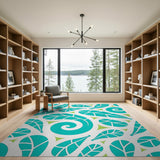 Teal Leaf Cut-Out Swirl Pattern Area Rug