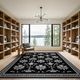 Ornate Black White Floral Black and White Area Rug