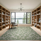 Green Leaf Floral Textured Area Rug