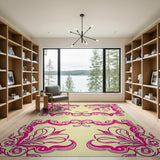Pink Ornate Floral Scroll Area Rug