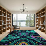 Hypnotic Teal Mandala Tribal Area Rug