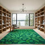 Emerald Green Swirling Leaf Area Rug