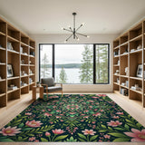 Pink Floral Mandala with Lush Green Leaves Rug
