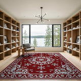 Red Festive Red Snowflake Holly Area Rug