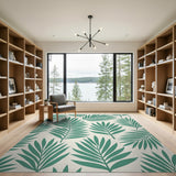 Coastal Beach Lush Green Palm Frond Area Rug