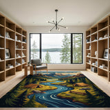 ODIKA Mountain Landscape Washable Rug, Low Pile Non-Slip Nature Camping Area Rug