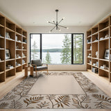 Beige Floral Leaf Border Area Rug