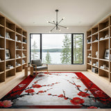 Red Red Plum Blossom Oriental Area Rug