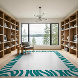 Teal Zebra Stripe Border Area Rug