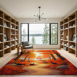 Autumn Orange Forest Path Deer Silhouette Rug