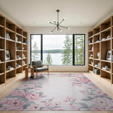 Vintage Pink Rose Floral Border Pink Rug