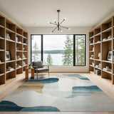 Abstract Teal Wave Neutral Area Rug