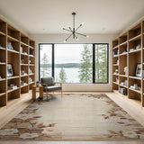 Beige Floral Border Area Rug with Pink Blooms