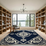 Navy Blue Intricate Floral Medallion Rug