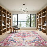 Pink Floral Distressed Vintage Area Rug