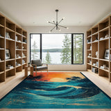Sunset Palm Beach Waves Area Rug