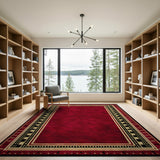 ODIKA Washable Red Geometric Bordered Area Rug - Non-Slip Low Pile