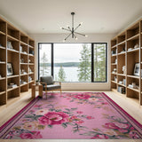 Pink Vintage Pink Rose Floral Area Rug