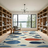 Striped Blue Fish Coastal Area Rug