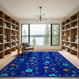 Navy Teal Yellow Floral Vine Area Rug