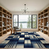 Navy Grid Geometric Modern Area Rug